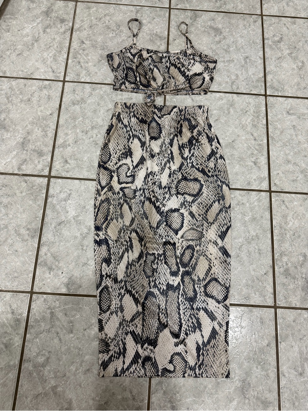 FASHION NOVA Snake-Print Two-Piece Dress Set - Black & Cream